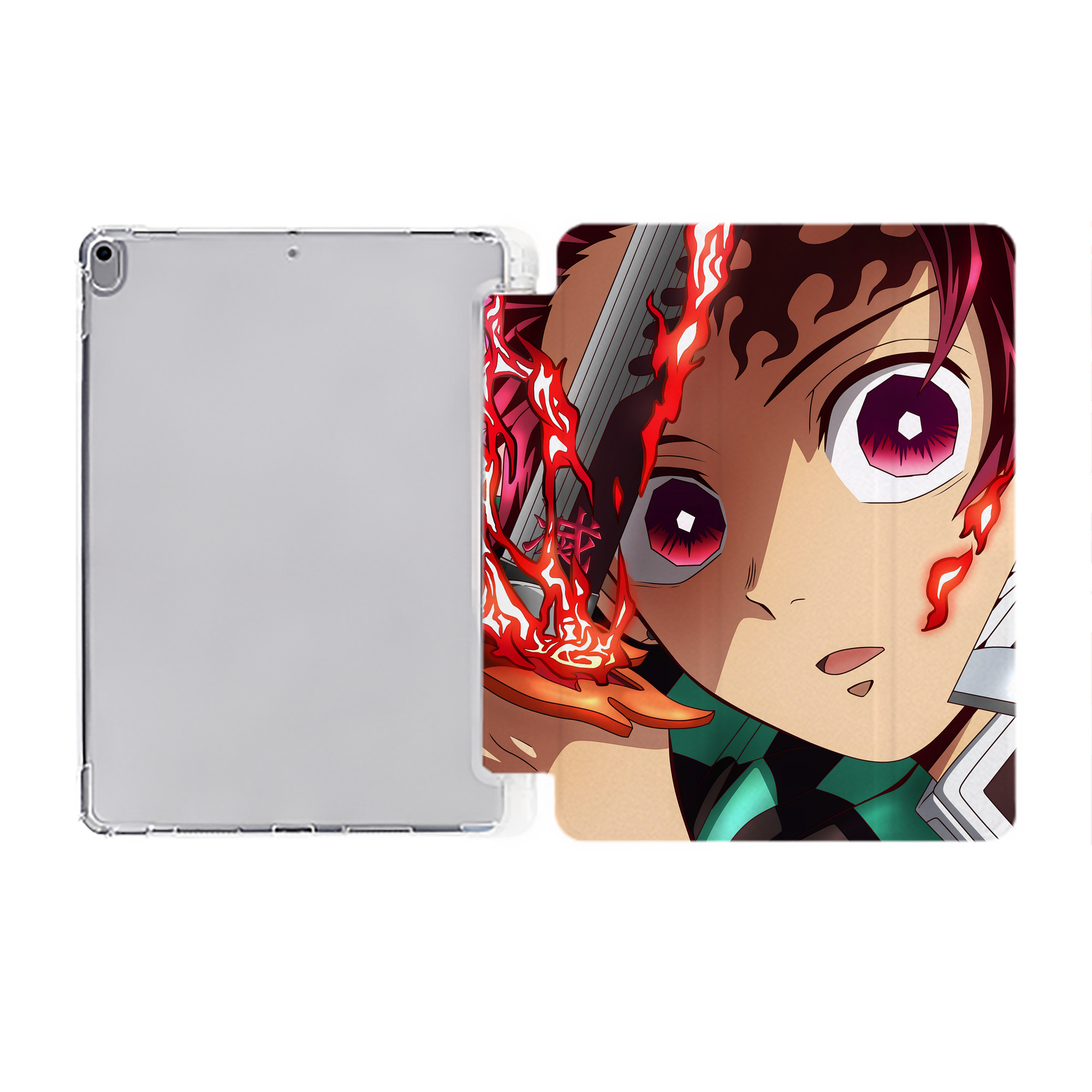 （画像用） 鬼滅の刃（きめつのやいば）竈門 炭治郎／かまど たんじろう Kamado Tanjirou IPad ケース ペン収納付き 三つ折りスタンド PUレザー×シリコン 対応機種9.5/10.5/10.9インチ